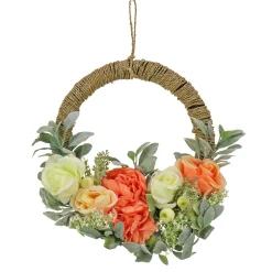 Hot National Tree Company Artificial Wreath Decoration, Pink, Woven Hoop Ring Base, Decorated With Peony, Rose And Lamb'S Ear Flower Blooms, Seed Pods, Flowing Green Stems, Spring Collection, 20 Inches