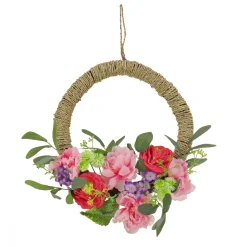 Cheap National Tree Company Artificial Wreath Decoration, Pink, Woven Hoop Ring Base, Decorated With Peony, Rose And Globe Flower Blooms, Seed Pods, Flowing Green Stems, Spring Collection, 16 Inches