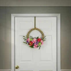 Cheap National Tree Company Artificial Wreath Decoration, Pink, Woven Hoop Ring Base, Decorated With Peony, Rose And Globe Flower Blooms, Seed Pods, Flowing Green Stems, Spring Collection, 16 Inches