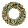Clearance National Tree Company Artificial Wreath Decoration, Multi, Lightweight Foam Base, Decorated With Pink And Brown Assorted Wood Cut Flowers, Flowing Green Leaves, Spring Collection, 18 Inches