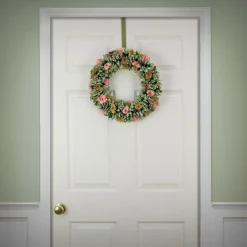 Clearance National Tree Company Artificial Wreath Decoration, Multi, Lightweight Foam Base, Decorated With Pink And Brown Assorted Wood Cut Flowers, Flowing Green Leaves, Spring Collection, 18 Inches