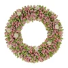 Online National Tree Company Artificial Wreath Decoration, Pink, Lightweight Foam Base, Decorated With Pink And Green Assorted Wood Cut Flowers, Flowing Green Leaves, Spring Collection, 18 Inches