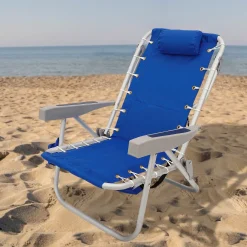 Outlet National Tree Company Blue Horizontal Stripe Beach Chair With Pillow And Side Pouch