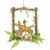 Flash Sale National Tree Company Bunnies Hanging Wall Decoration, Wooden Base, Decorated With Two Bunnies, Carrots, Flower Blooms, Leafy Greens, Easter Collection, 14 Inches