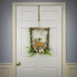 Flash Sale National Tree Company Bunnies Hanging Wall Decoration, Wooden Base, Decorated With Two Bunnies, Carrots, Flower Blooms, Leafy Greens, Easter Collection, 14 Inches