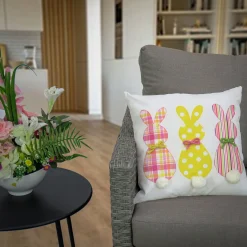 Clearance National Tree Company Bunny Trio Decorative Pillow, Cream, Easter Collection, 16 Inches