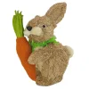 Discount National Tree Company Bunny With Carrot Table Decoration, Natural Wood Fibers On Foam Base, Decorated With Checkered Green Bow, Easter Collection, 12 Inches