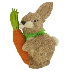 Discount National Tree Company Bunny With Carrot Table Decoration, Natural Wood Fibers On Foam Base, Decorated With Checkered Green Bow, Easter Collection, 12 Inches