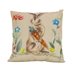 Best National Tree Company Bunny With Carrots Decorative Pillow, Cream, Easter Collection, 16 Inches