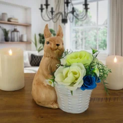 Hot National Tree Company Ceramic Bunny With Basket Table Decoration, Basket Empty To Fill, Easter Collection, 11 Inches