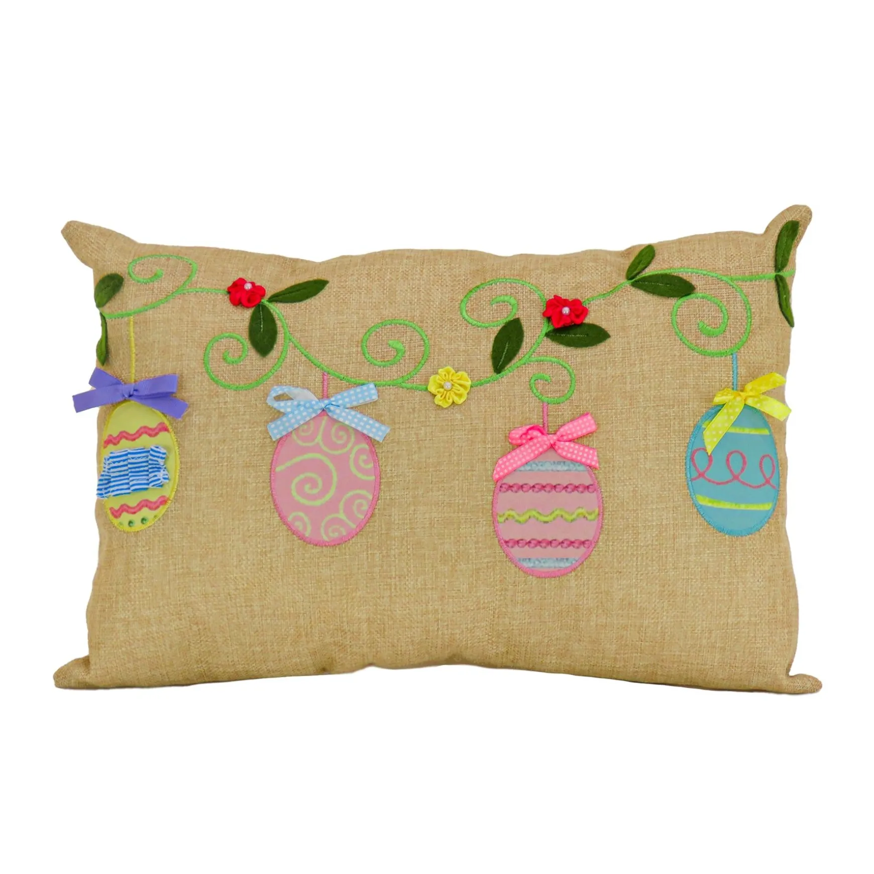 New National Tree Company Decorated Eggs Decorative Pillow, Beige, Easter Collection, 18 Inches