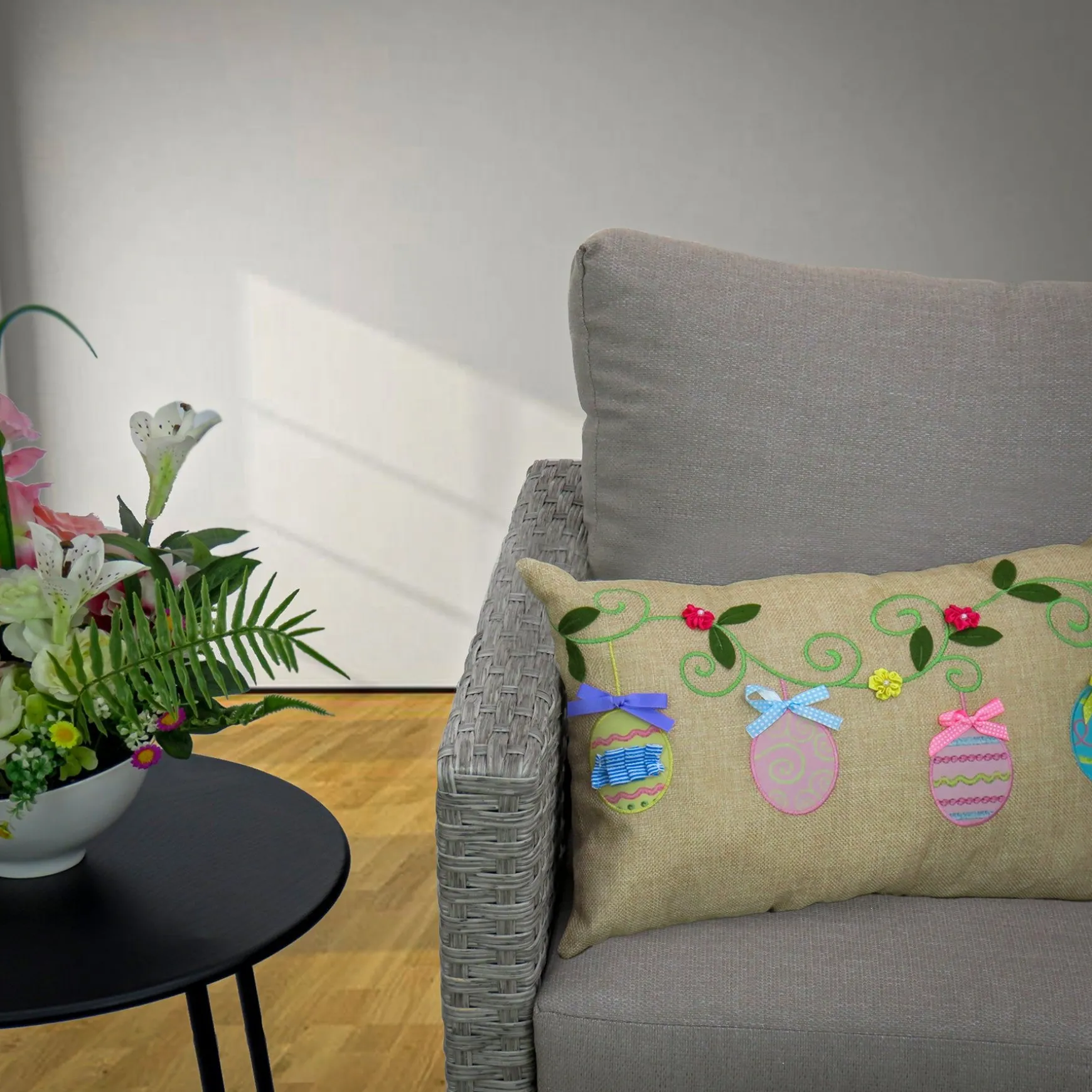 New National Tree Company Decorated Eggs Decorative Pillow, Beige, Easter Collection, 18 Inches