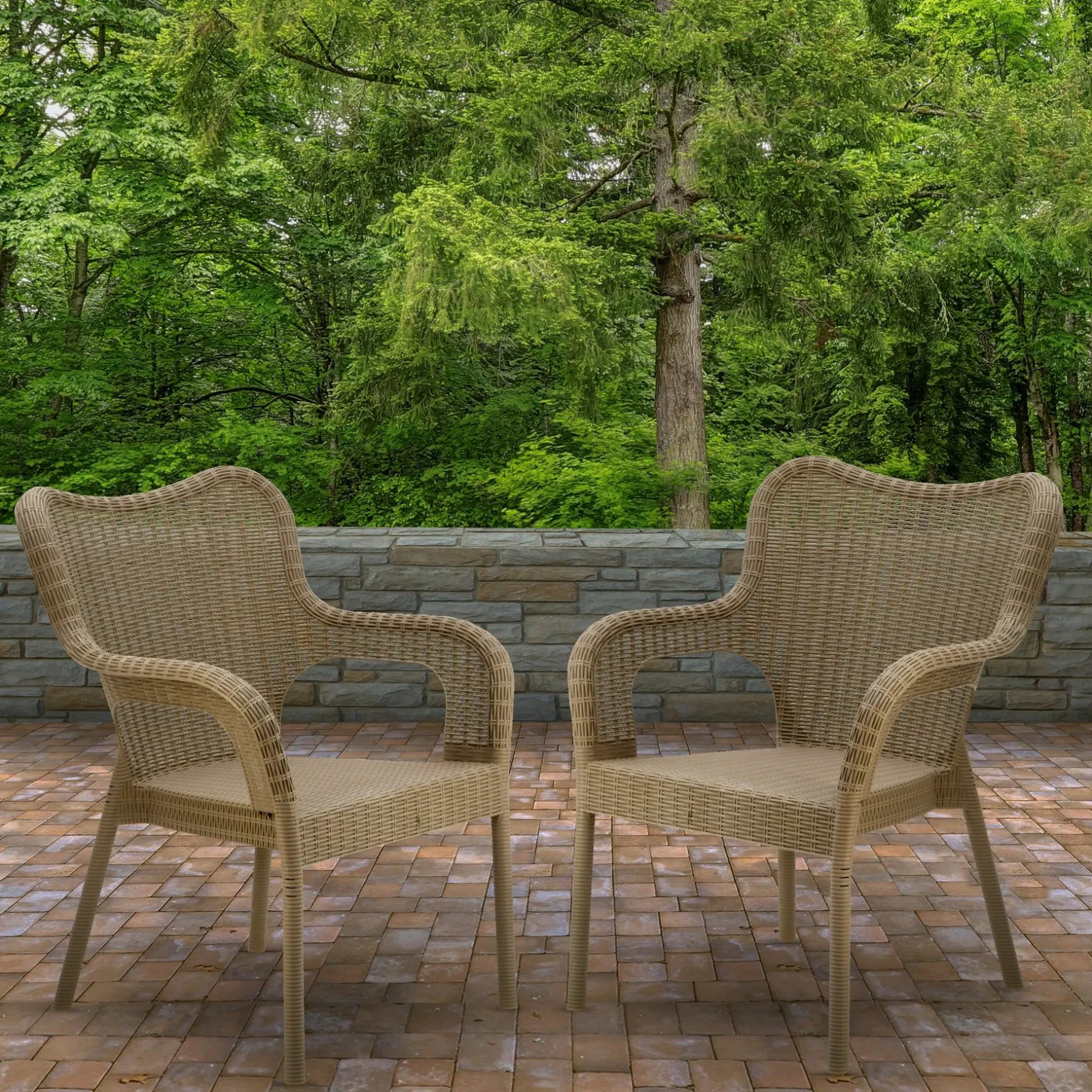 Fashion National Tree Company Dorset Collection Wicker Texture All-Weather Stacking Chairs