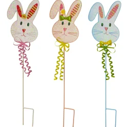 Store National Tree Company Easter Bunny Lawn Decorations, White, Pink And Blue, Stakes Attached, Set Of 3, 24 Inches