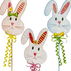 Store National Tree Company Easter Bunny Lawn Decorations, White, Pink And Blue, Stakes Attached, Set Of 3, 24 Inches