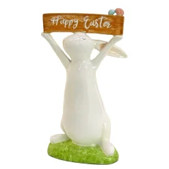 Discount National Tree Company Easter Bunny With Sign Table Decoration, White, Easter Collection, 11 Inches