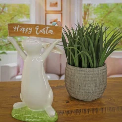 Discount National Tree Company Easter Bunny With Sign Table Decoration, White, Easter Collection, 11 Inches