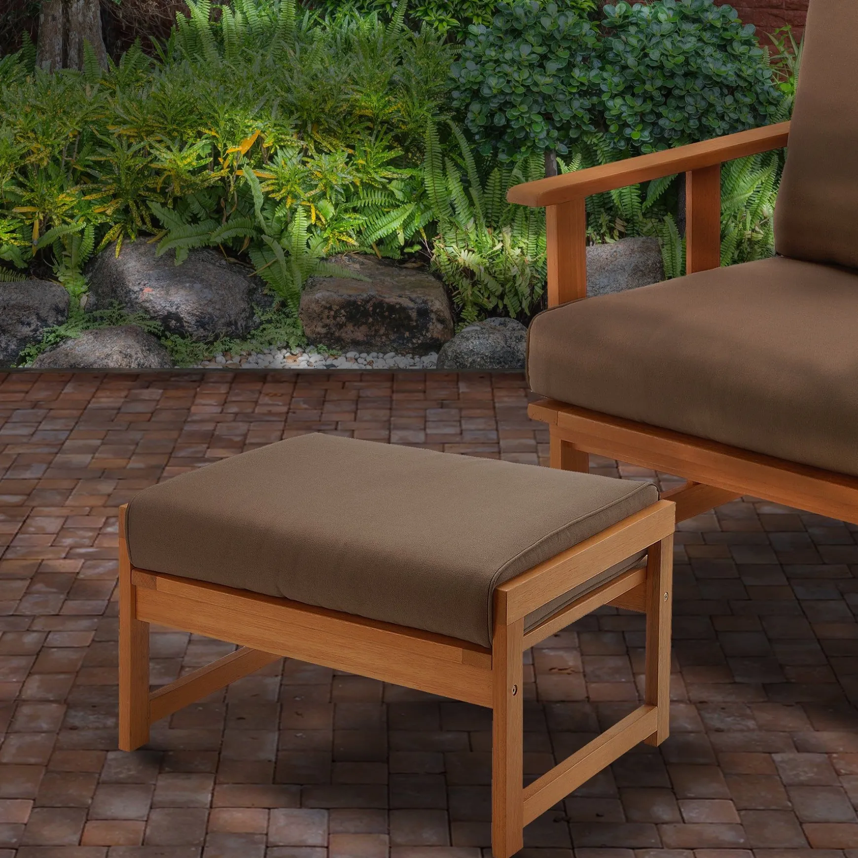 Discount National Tree Company Eucalyptus Grandis Wood Cushioned Ottoman, Beige