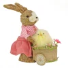 Best National Tree Company Female Bunny With Wagon Table Decoration, Decorated With Pastel Eggs, Chick, Easter Collection, 14 Inches