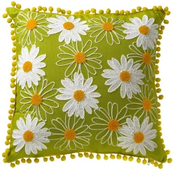 Flash Sale National Tree Company Festive Decorative Pillow, Green, Daisy Flower Bloom Embroidery, Spring Collection, 16 Inches