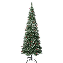 Store National Tree Company First Frosted Traditions Slim Christmas Tree With Hinged Branches, Pinecones And Red Berries, 7.5 Ft