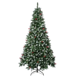 Fashion National Tree Company First Frosted Traditions Christmas Tree With Hinged Branches, Pinecones And Red Berries, 7.5 Ft