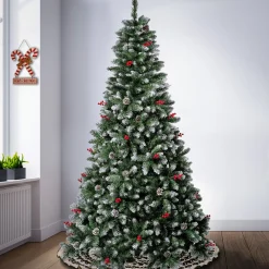 Fashion National Tree Company First Frosted Traditions Christmas Tree With Hinged Branches, Pinecones And Red Berries, 7.5 Ft