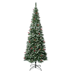 First Frosted Traditions Slim Christmas Tree With Hinged Branches, Pinecones And Red Berries, 7.5 Ft^National Tree Company Cheap