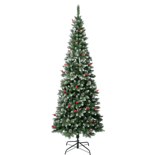 First Frosted Traditions Slim Christmas Tree With Hinged Branches, Pinecones And Red Berries, 7.5 Ft^National Tree Company Cheap