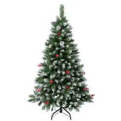 First Frosted Traditions Christmas Tree With Hinged Branches, Pinecones And Red Berries, 4.5 Ft^National Tree Company Store