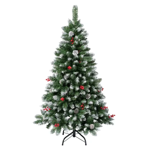 First Frosted Traditions Christmas Tree With Hinged Branches, Pinecones And Red Berries, 4.5 Ft^National Tree Company Store