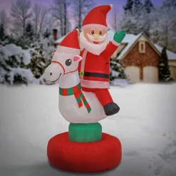 Fashion National Tree Company First Traditions - 6' Red Inflatable Blow Up Santa On Horse