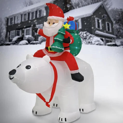Hot National Tree Company First Traditions 6 Ft. Inflatable Santa Riding Polar Bear