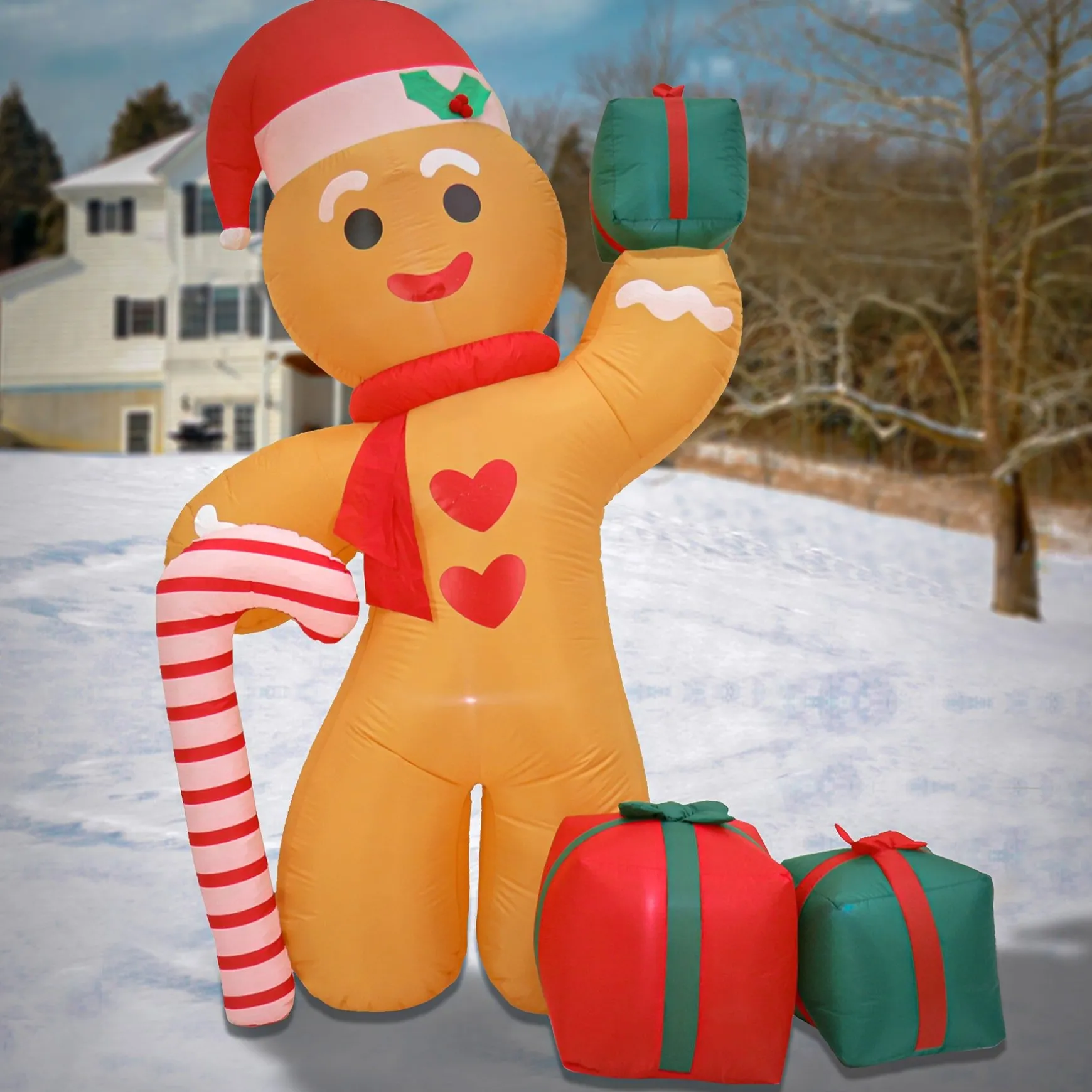 Best Sale National Tree Company First Traditions 8' Inflatable Blow Up Gingerman