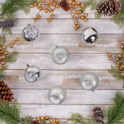 Fashion National Tree Company First Traditions 6 Piece Shatterproof Glittering Silver Ornaments