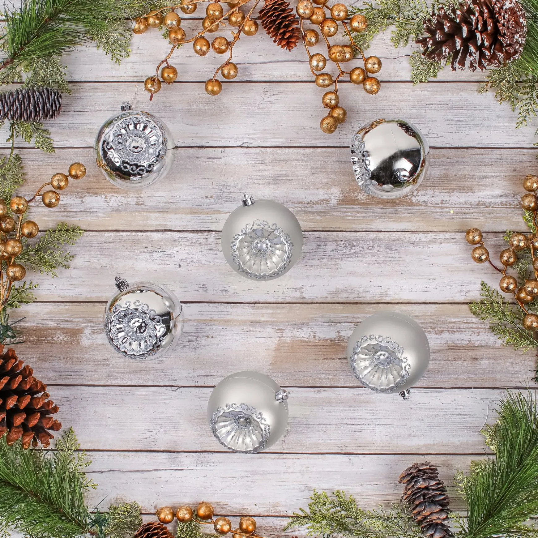 Fashion National Tree Company First Traditions 6 Piece Shatterproof Glittering Silver Ornaments