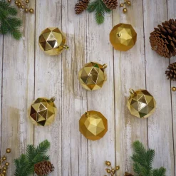 Flash Sale National Tree Company First Traditions 6 Piece Shatterproof Geometric Gold Ornaments