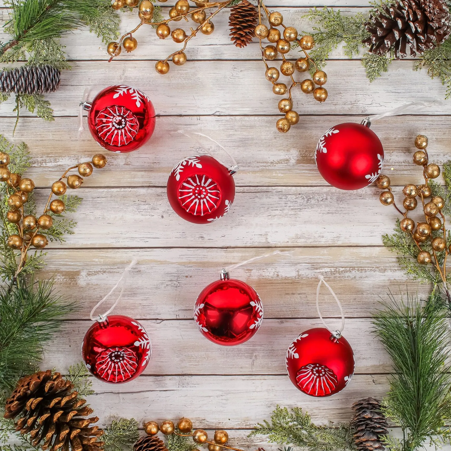 Sale National Tree Company First Traditions 6 Piece Shatterproof Snowflake Red Ornaments