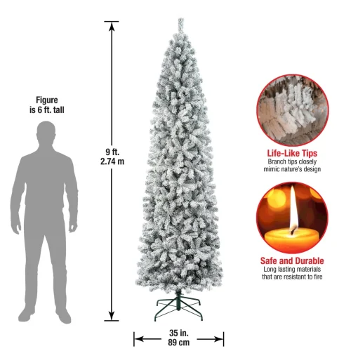 Store National Tree Company First Traditions Acacia Flocked Tree Slim Christmas Tree, 9 Ft