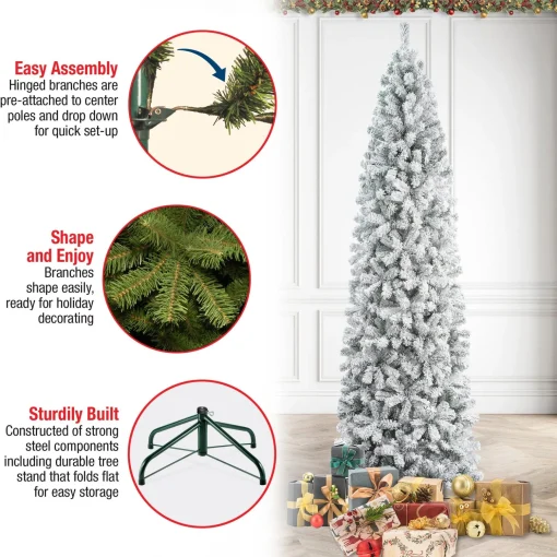 Flash Sale National Tree Company First Traditions Acacia Flocked Tree Slim Christmas Tree, 9 Ft