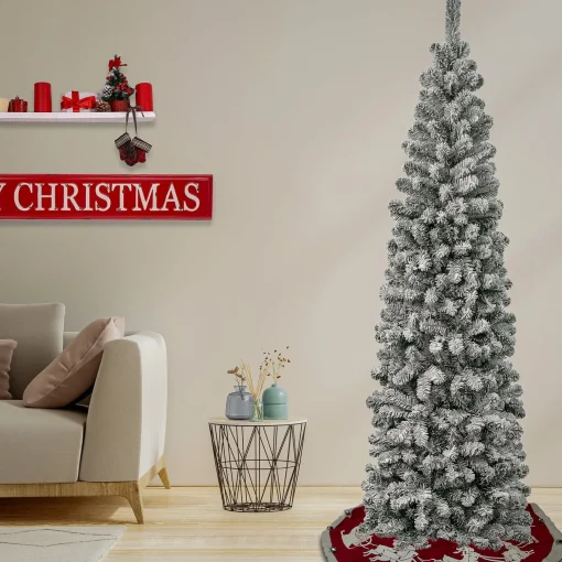Fashion National Tree Company First Traditions Acacia Flocked Tree Slim Christmas Tree, 7.5 Ft