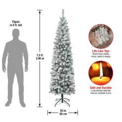 Fashion National Tree Company First Traditions Acacia Flocked Tree Slim Christmas Tree, 7.5 Ft