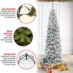 Fashion National Tree Company First Traditions Acacia Flocked Tree Slim Christmas Tree, 7.5 Ft