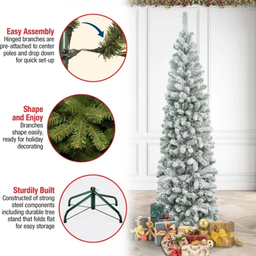 Fashion National Tree Company First Traditions Acacia Flocked Tree Slim Christmas Tree, 7.5 Ft