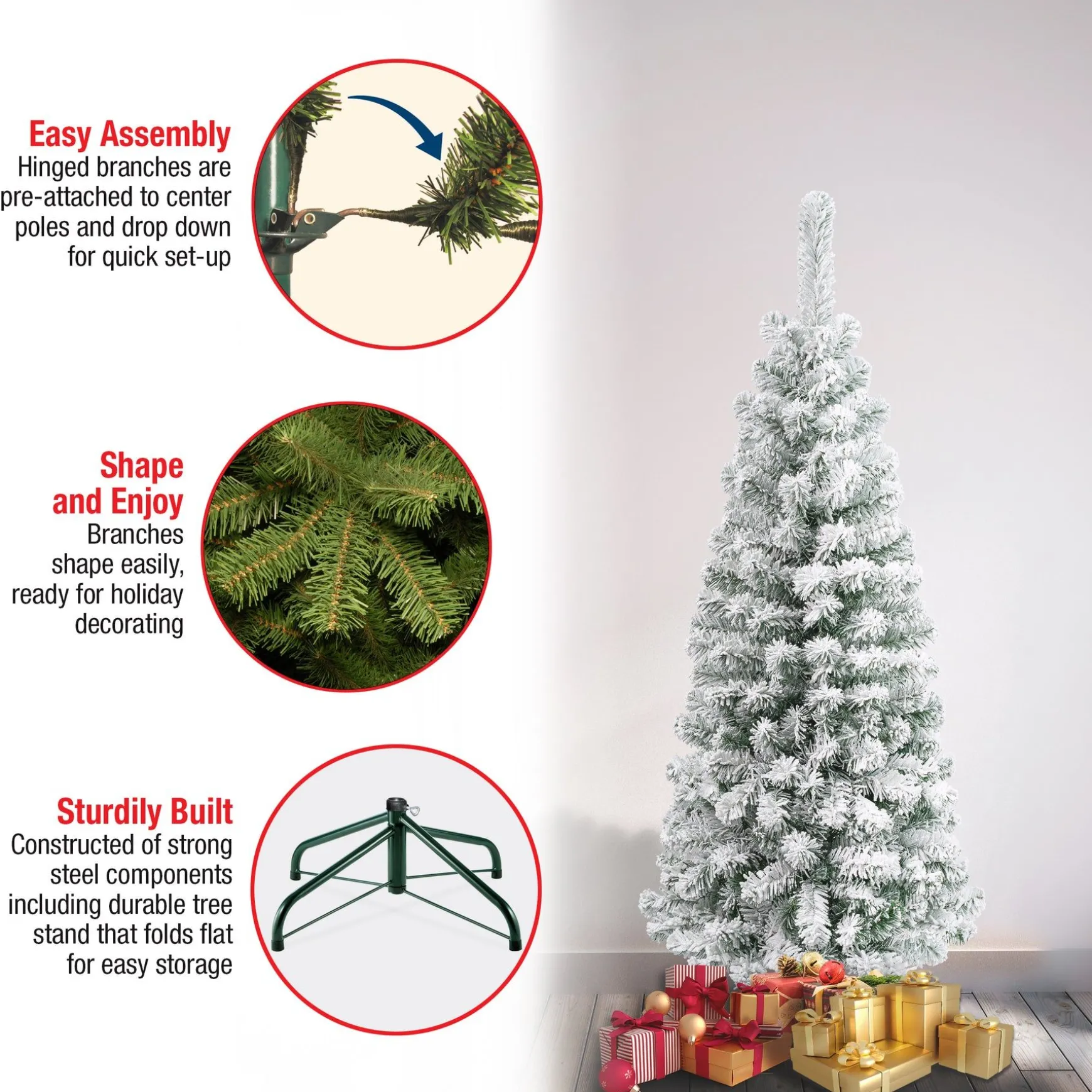 New National Tree Company First Traditions Acacia Flocked Tree Slim Christmas Tree, 4.5 Ft