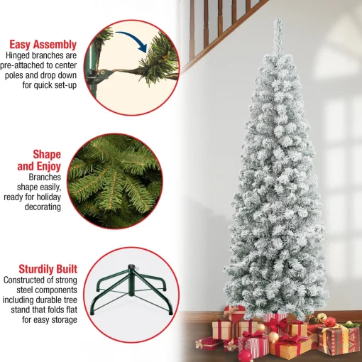Online National Tree Company First Traditions Collection Artificial Christmas Tree, Acacia, Pencil Slim, Flocked, Includes Stand, 6 Feet