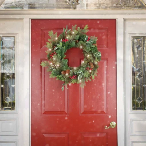 Discount National Tree Company First Traditions Collection 24" Christmas Joy Pre Lit Wreath