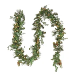 Outlet National Tree Company First Traditions Collection, 9 Ft Pre-Lit Artificial North Conway Garland With Glittery Cones And Eucalyptus, 100 Warm White Led Lights- Battery Operated With Timer