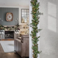 Outlet National Tree Company First Traditions Collection, 9 Ft Pre-Lit Artificial North Conway Garland With Glittery Cones And Eucalyptus, 100 Warm White Led Lights- Battery Operated With Timer