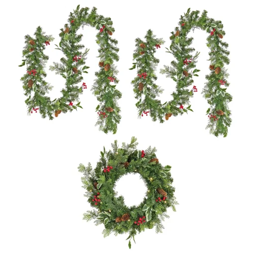 Online National Tree Company First Traditions Collection Pre-Lit Holly Berry Wreath And Garland 3Pc Set
